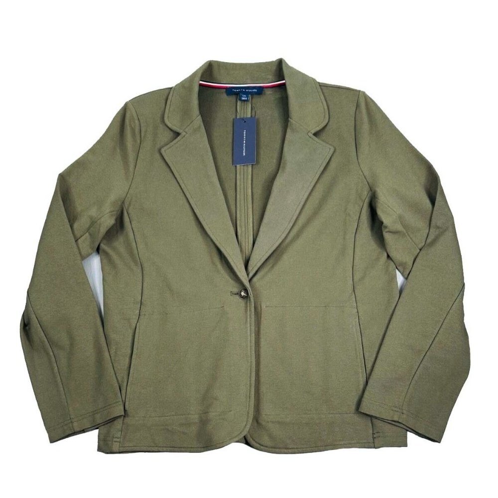 NWT Tommy Hilfiger Women's One Button Blazer Jacket Olive Green Large L